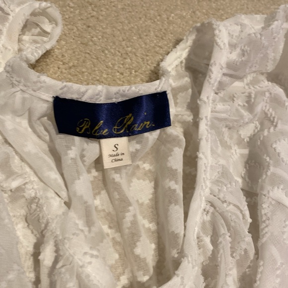 Blue Rain white keyhole neckline long sleeve summer blouse with flocking - Picture 2 of 2